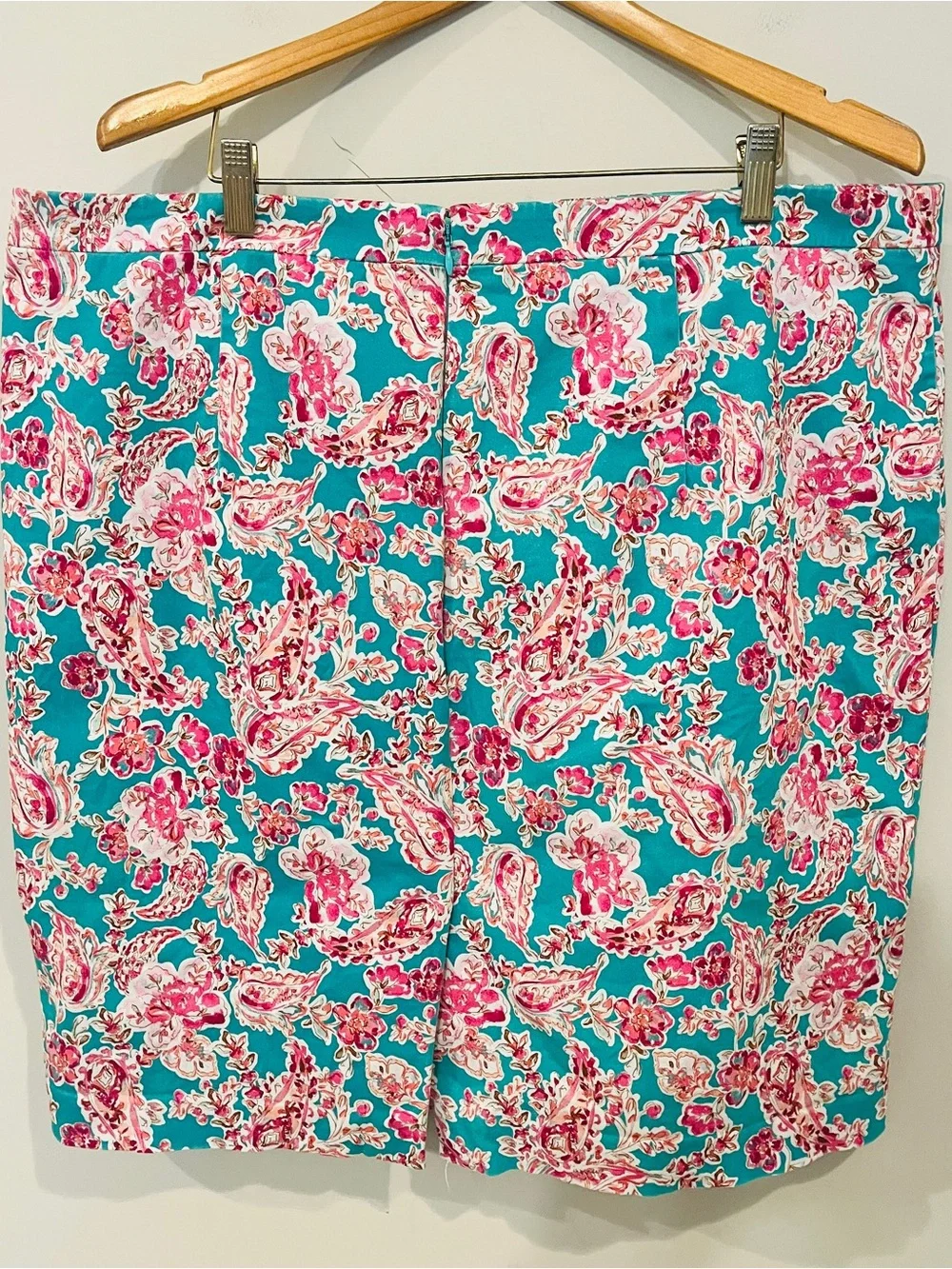 J. Crew Floral Paisley Print Pencil Skirt in Teal and Pink